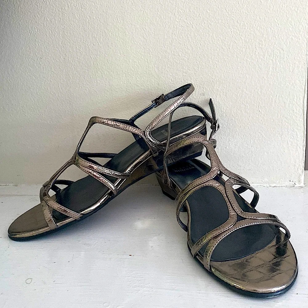 Stuart Weitzman Nuts bronze low strappy wedge Sandals Size 8 - Picture 3 of 10